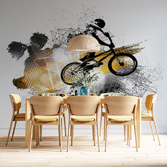 Custom BMX Freestyle Wall Mural Wallpaper - Dynamic Urban Sport Design with Abstract Art