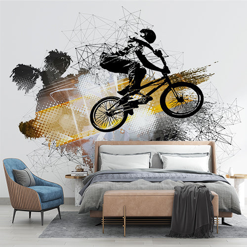 BMX Freestyle Wall Mural Wallpaper - Dynamic Urban Sport Design with Abstract Art