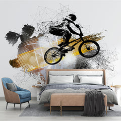 Custom BMX Freestyle Wall Mural Wallpaper - Dynamic Urban Sport Design with Abstract Art