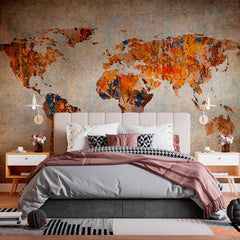 Custom Rustic Abstract World Map with Earthy Tones