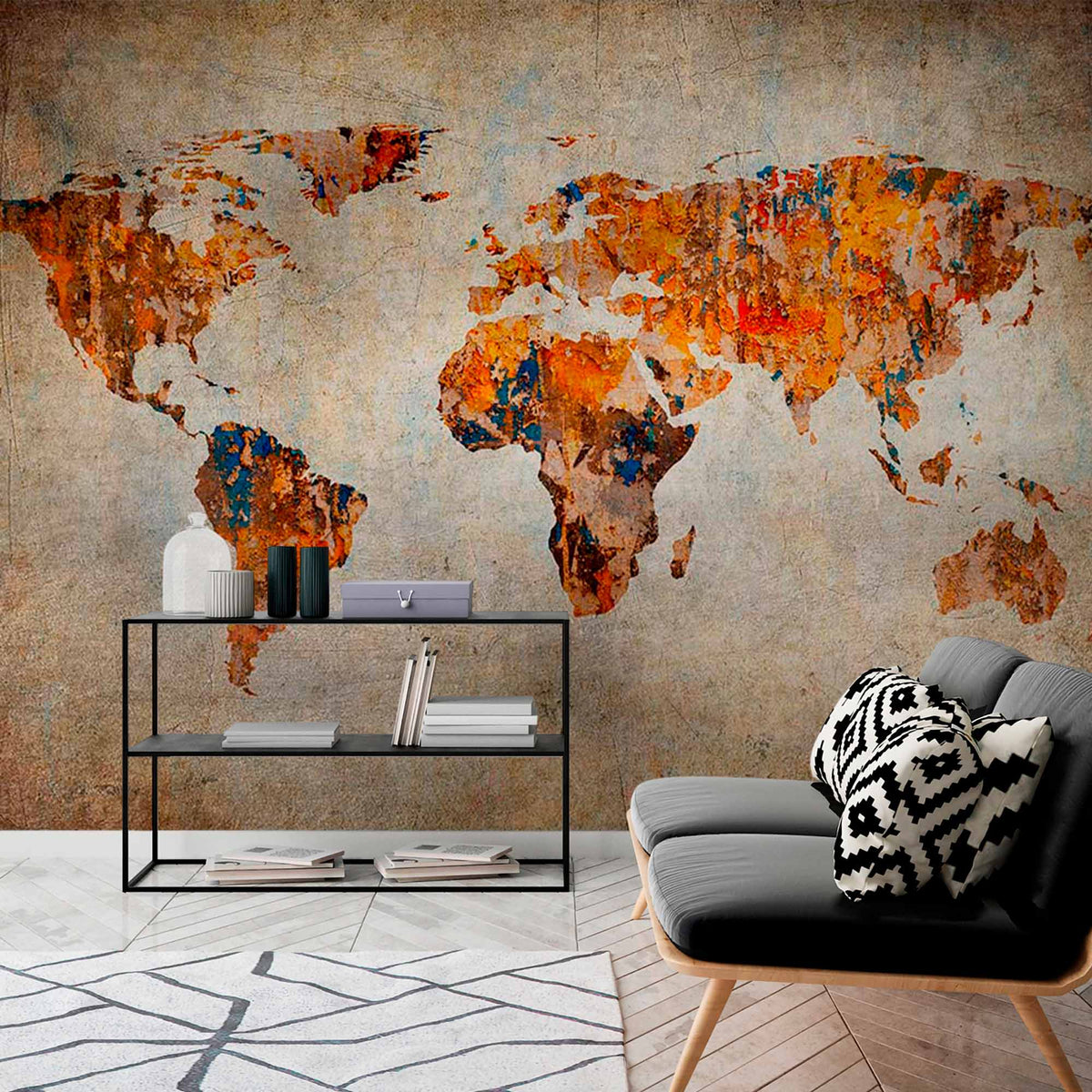 Rustic Abstract World Map with Earthy Tones