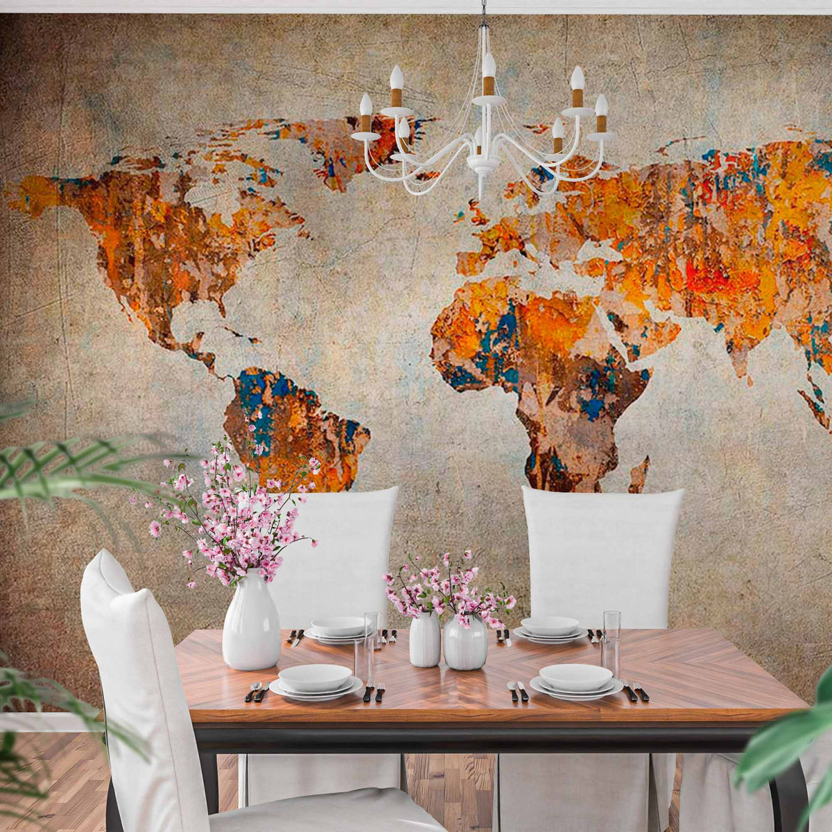 Custom Rustic Abstract World Map with Earthy Tones