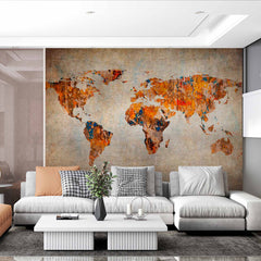 Custom Rustic Abstract World Map with Earthy Tones