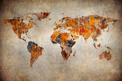 Custom Rustic Abstract World Map with Earthy Tones