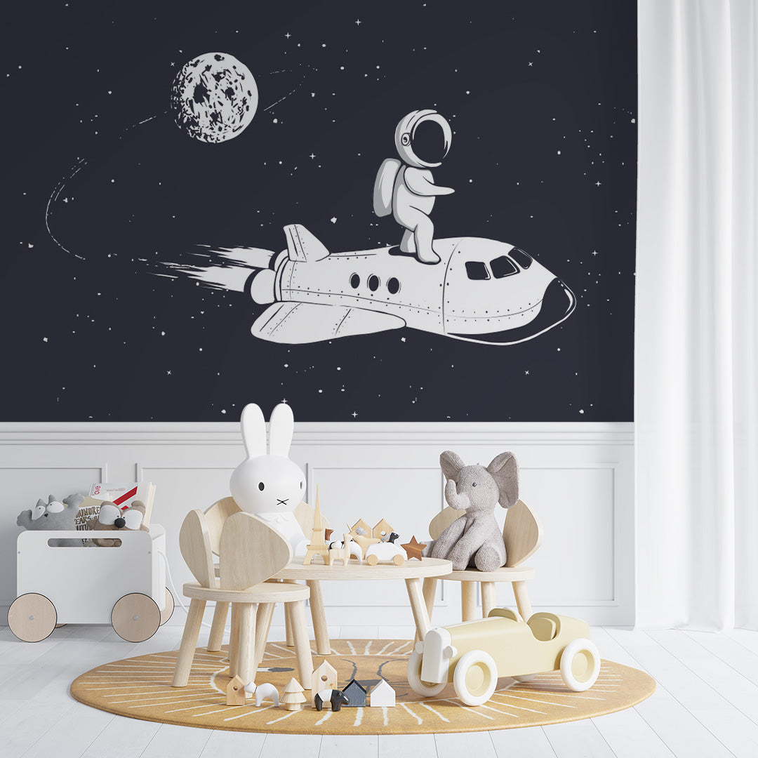 Kids Wall Murals Astronaut Space Rocket Black Wallpaper for Kids