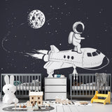 Kids Wall Murals Astronaut Space Rocket Black Wallpaper for Kids