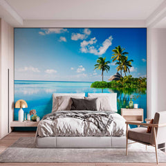 Custom Serene Tropical Island Oasis Wall Mural Wallpaper