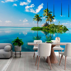 Custom Serene Tropical Island Oasis Wall Mural Wallpaper