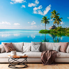 Custom Serene Tropical Island Oasis Wall Mural Wallpaper