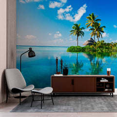 Custom Serene Tropical Island Oasis Wall Mural Wallpaper