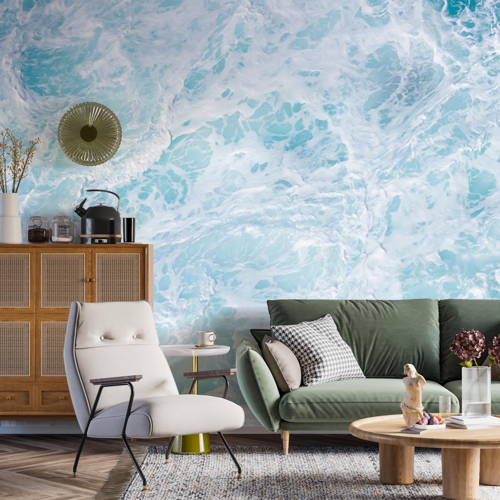 Abstract Wall Mural Ocean Spindrift Minimalistic and Dynamic Sea Wave Wallpaper