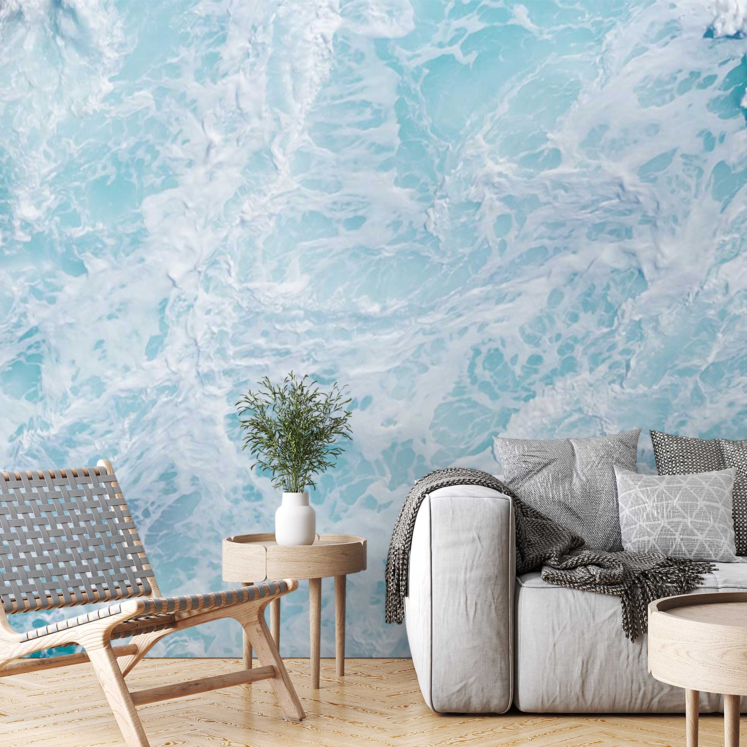 Abstract Wall Mural Ocean Spindrift Minimalistic and Dynamic Sea Wave Wallpaper