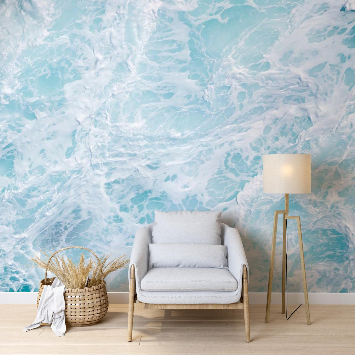 Custom Abstract Wall Mural Ocean Spindrift Minimalistic and Dynamic Sea Wave Wallpaper