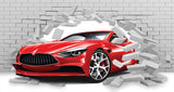 Red Sports Car Breakthrough Wall Mural Wallpaper - Dynamic 3D Brick Wall Effect