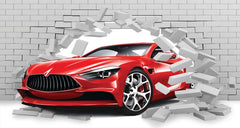 Custom Red Sports Car Breakthrough Wall Mural Wallpaper - Dynamic 3D Brick Wall Effect