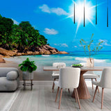 Sunlit Tropical Beach with Palm Trees Wall Mural Wallpaper