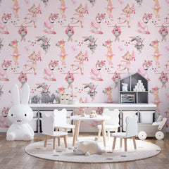 Custom Kids Wall Mural Pink Flamingo Cats on Pointe Shoes Rabbit Ballet Theme Nursery Wallpaper