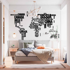 Custom World Map with Country Names in Black Text on White Background