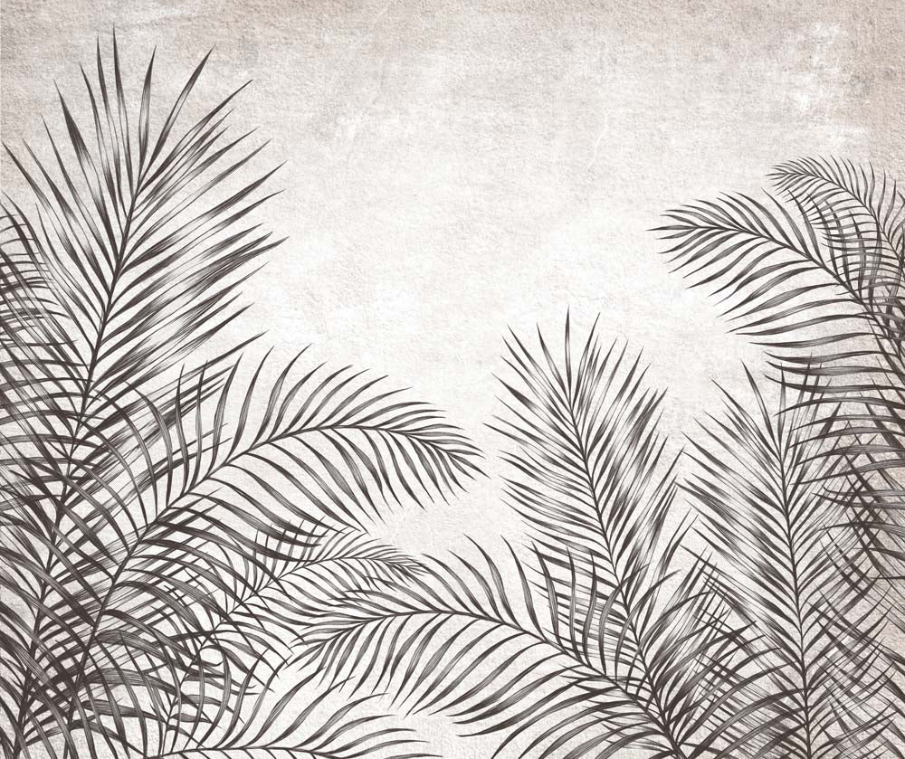 Tropical Leaves Fresco Botanical Wallpaper Dark Fern Concrete Wall Mural