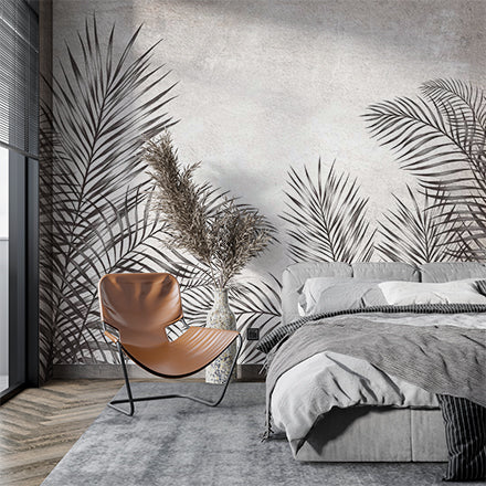 Tropical Leaves Fresco Botanical Wallpaper Dark Fern Concrete Wall Mural