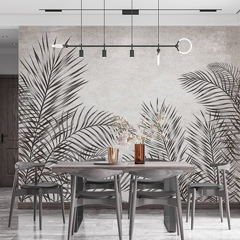 Tropical Leaves Fresco Botanical Wallpaper Dark Fern Concrete Wall Mural