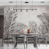 Tropical Leaves Fresco Botanical Wallpaper Dark Fern Concrete Wall Mural