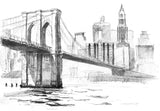 Hand-Drawn Sketch of Brooklyn Bridge and New York City Skyline Wall Murals