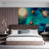 Colorful Solar System Wall Mural Wallpaper - Planets and Orbits in Outer Space