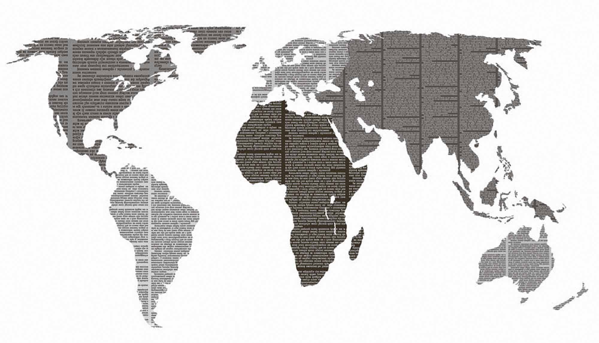 World Map with Text Pattern Overlay