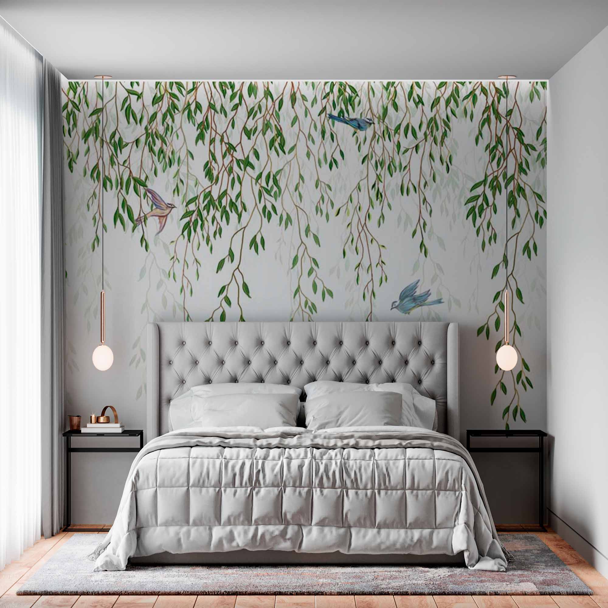 Whimsical Willow and Birds Wallpaper