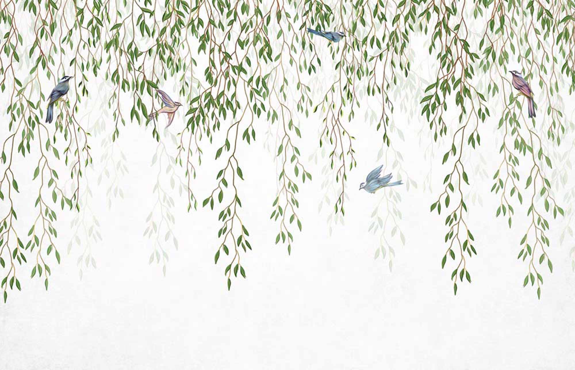 Whimsical Willow and Birds Wallpaper