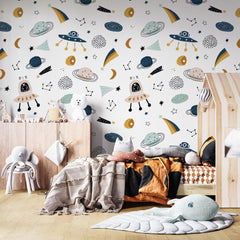 Custom Kids Wall Murals Cartoon Space Rocket Wallpaper for Kids