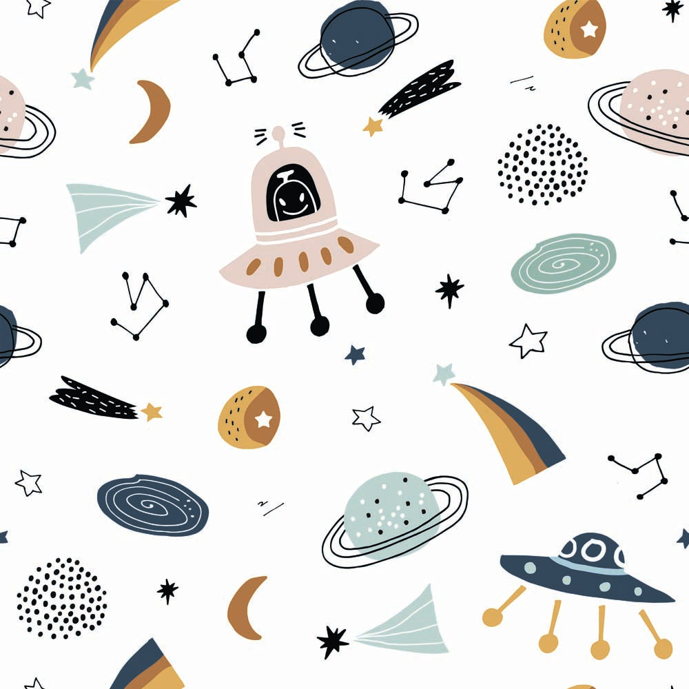 Retro UFO's, planeten en sterrenbeelden ruimtebehang