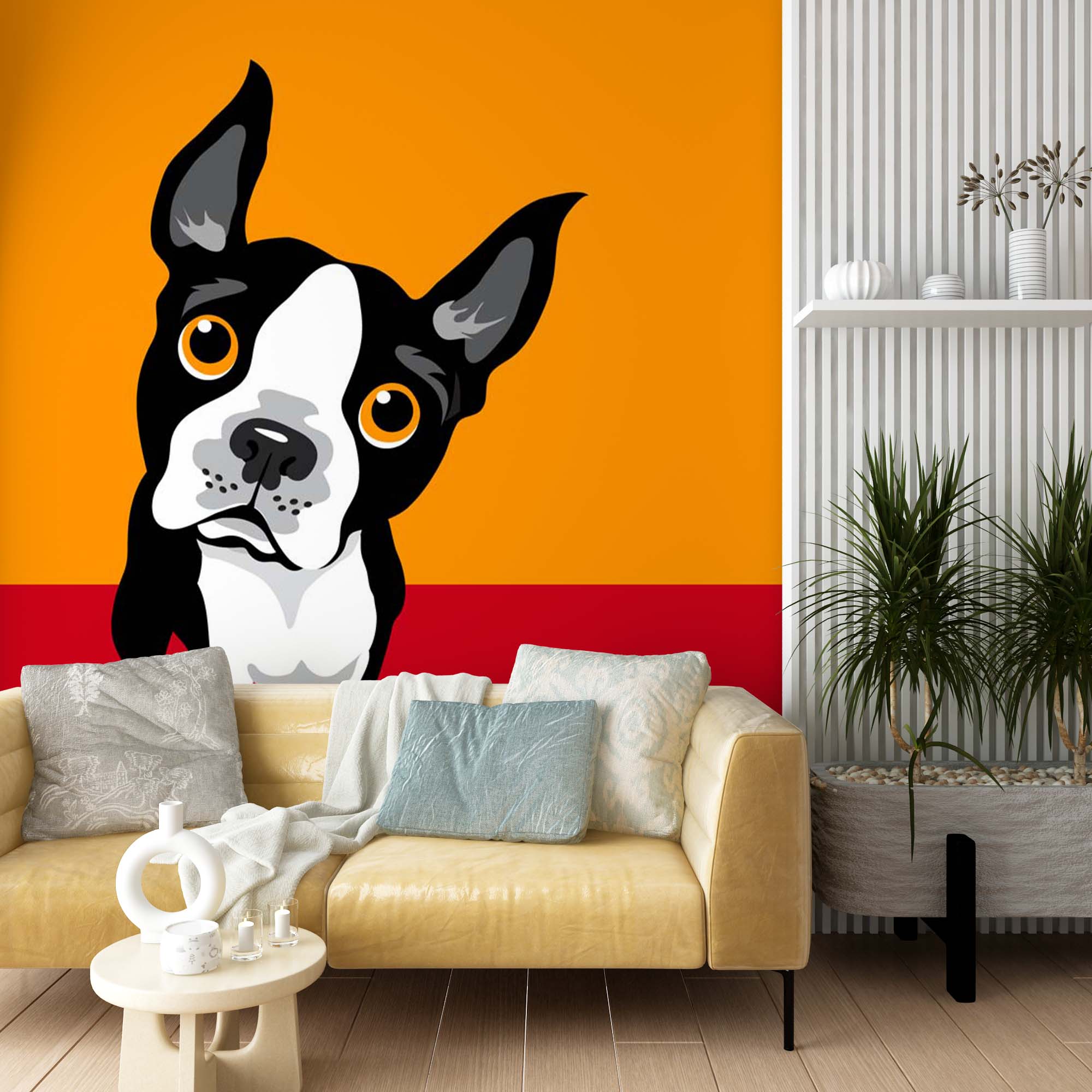 Dog Wall Mural Bright Orange Red Wallpaper