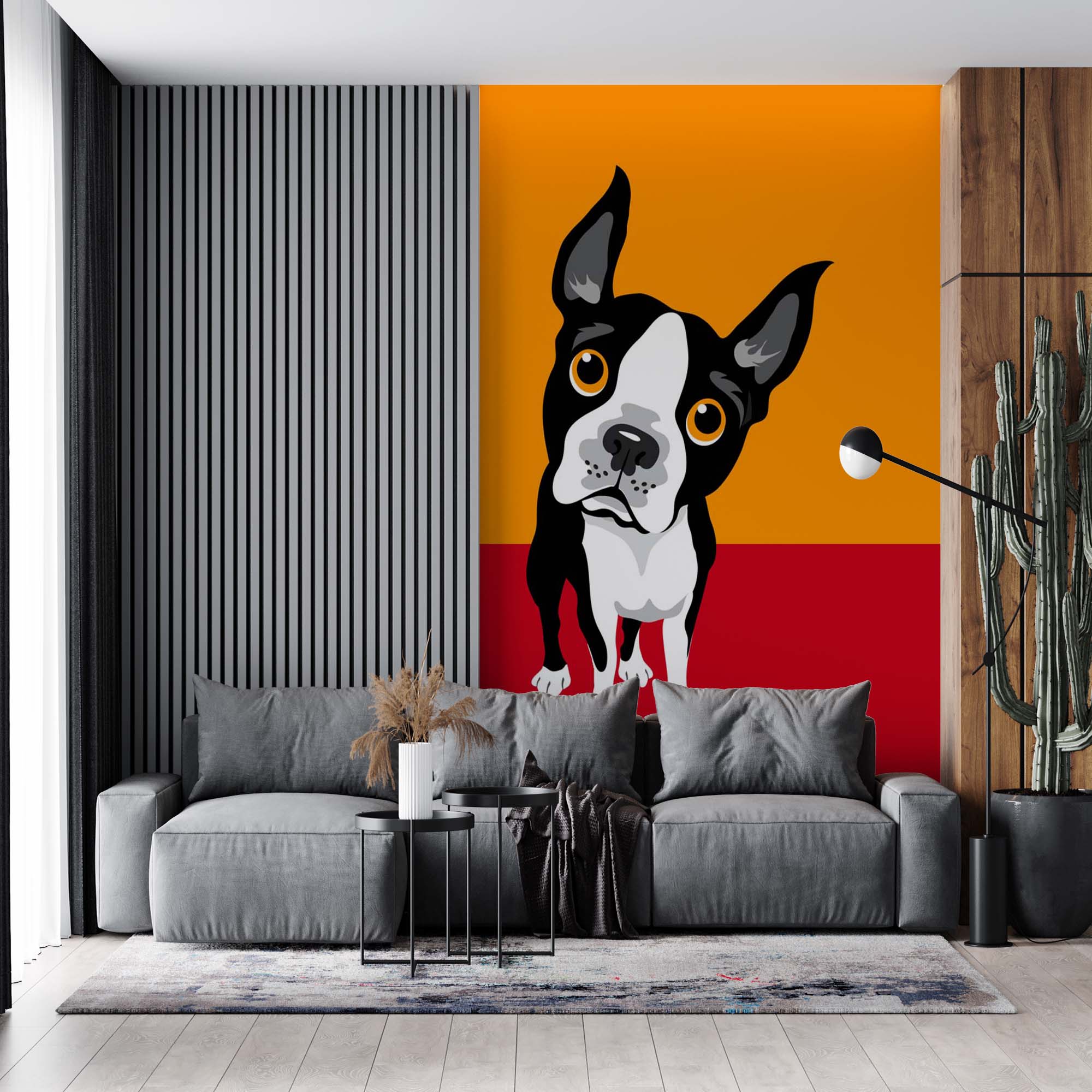 Dog Wall Mural Bright Orange Red Wallpaper