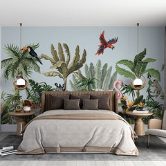 Custom Tropical Animals Wall Mural Bright Jungle Forest Wallpaper