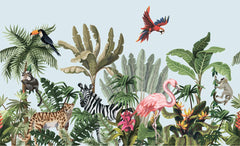 Custom Tropical Animals Wall Mural Bright Jungle Forest Wallpaper