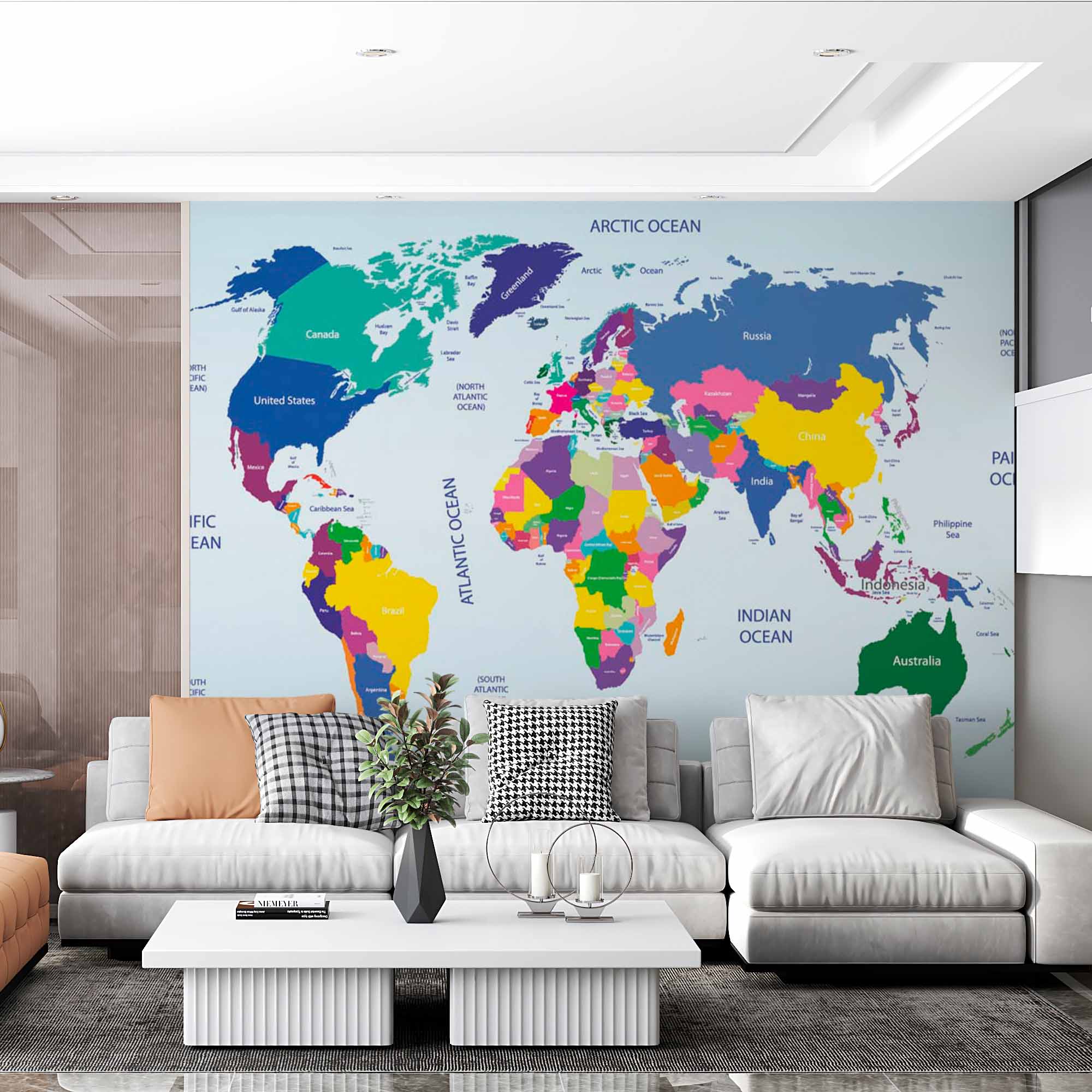 Custom Brightly Colored Political World Map with Country Labels – Lipastick
