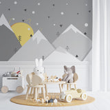 Kids Wall Murals Geometric Mountains Sun Simple Design Nursery Wallpaper for Kids