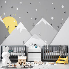 Custom Kids Wall Murals Geometric Mountains Sun Simple Design Nursery Wallpaper for Kids