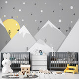 Kids Wall Murals Geometric Mountains Sun Simple Design Nursery Wallpaper for Kids