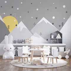 Custom Kids Wall Murals Geometric Mountains Sun Simple Design Nursery Wallpaper for Kids