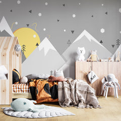 Custom Kids Wall Murals Geometric Mountains Sun Simple Design Nursery Wallpaper for Kids