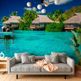 Luxurious Overwater Bungalows in Turquoise Lagoon Wall Mural Wallpaper