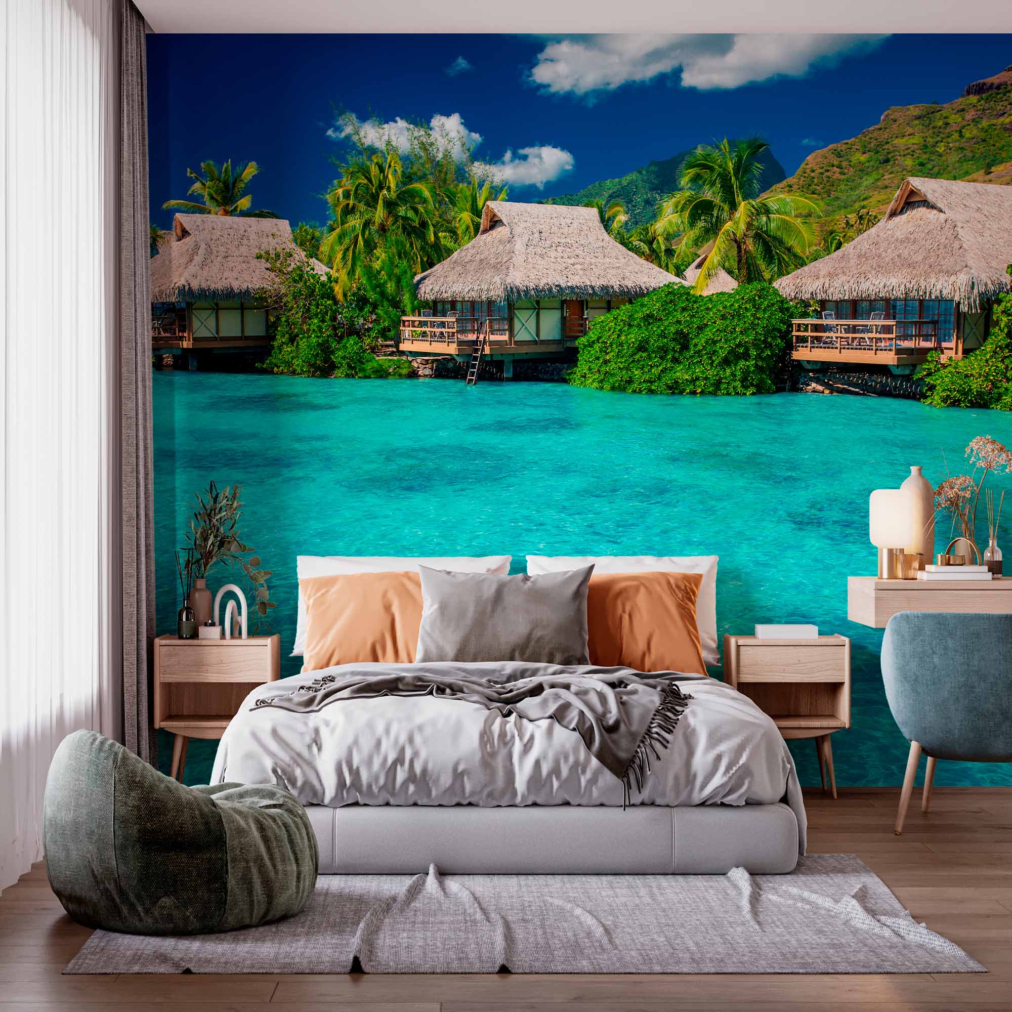 Luxurious Overwater Bungalows in Turquoise Lagoon Wall Mural Wallpaper