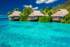 Custom Luxurious Overwater Bungalows in Turquoise Lagoon Wall Mural Wallpaper