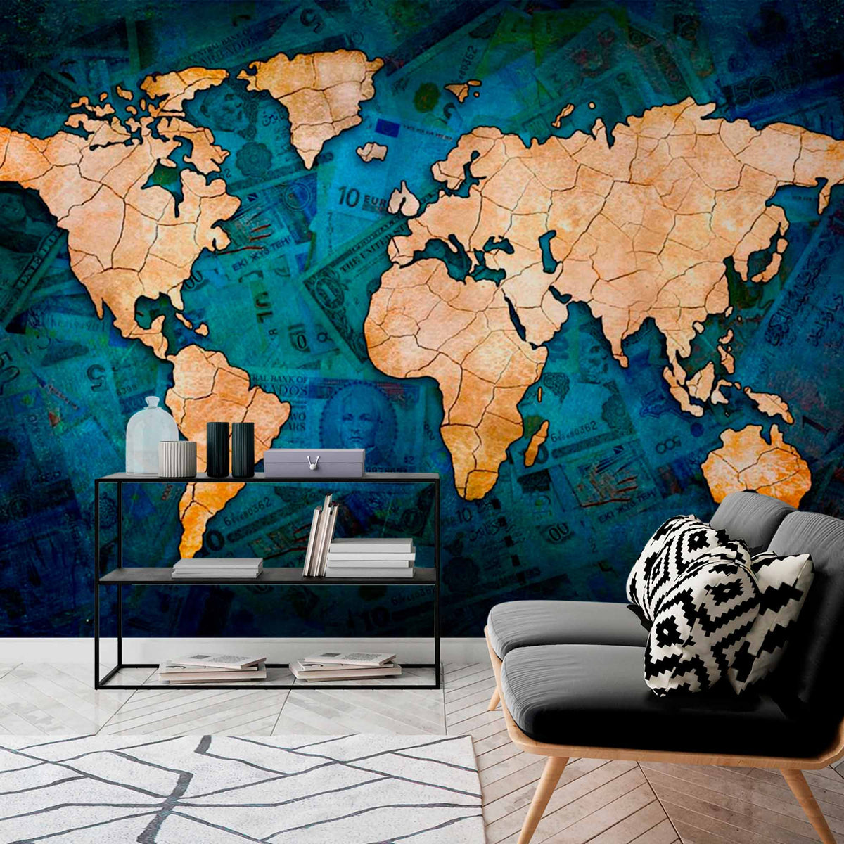Curstomer World Map Example Custom World Map with Currency Background and Cracked Texture – Lipastick