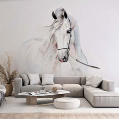 Custom Watercolor White Horse Wall Mural Animals Wallpaper