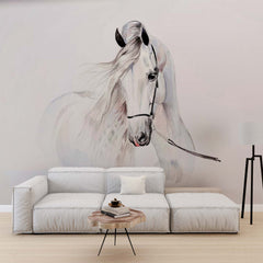 Custom Watercolor White Horse Wall Mural Animals Wallpaper