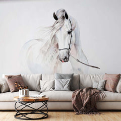 Custom Watercolor White Horse Wall Mural Animals Wallpaper